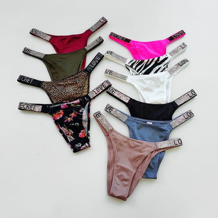 image-Rhinestone Bikini Bottom with High Cut Design for Women