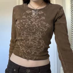 image-Women's Long Sleeve Pullover T-Shirt Brown Slim Fit Crew Neck