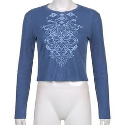 image-Women's Long Sleeve Pullover T-Shirt Brown Slim Fit Crew Neck