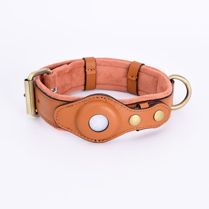 image-Apple AirTag Dog Collar Case Brown Leather Pet Tracker Holder