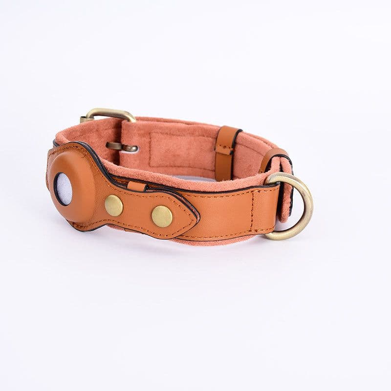image-Apple AirTag Dog Collar Case Brown Leather Pet Tracker Holder