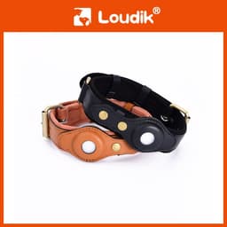 image-Apple AirTag Dog Collar Case Brown Leather Pet Tracker Holder