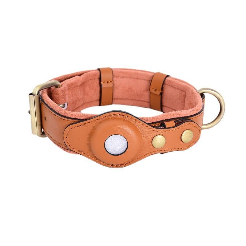 image-Apple AirTag Dog Collar Case Brown Leather Pet Tracker Holder