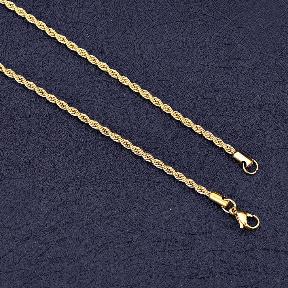image-18K Gold Plated Twisted Rope Chain Necklace 2MM Unisex