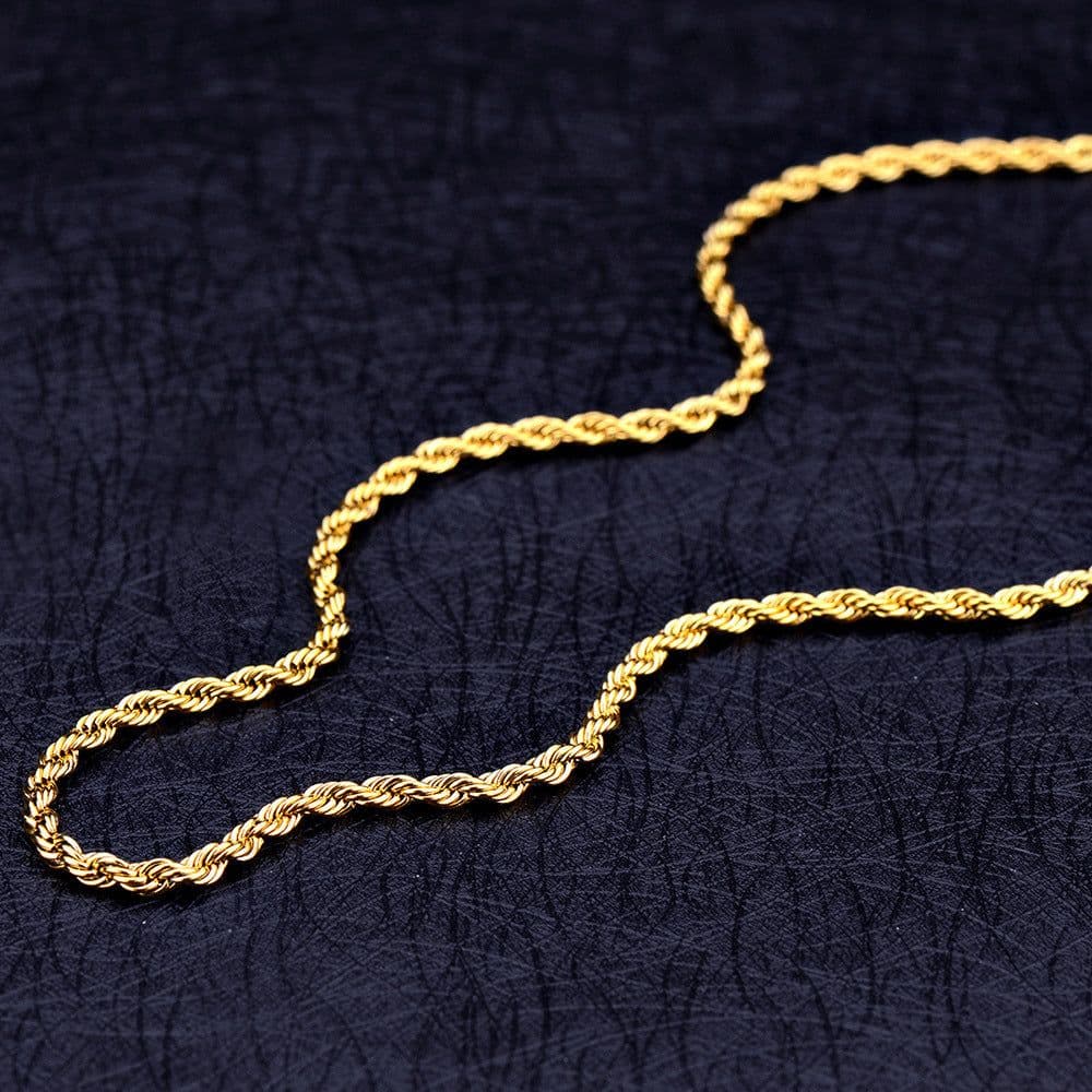 image-18K Gold Plated Twisted Rope Chain Necklace 2MM Unisex