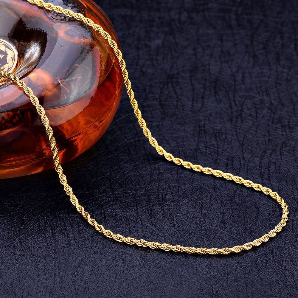 image-18K Gold Plated Twisted Rope Chain Necklace 2MM Unisex