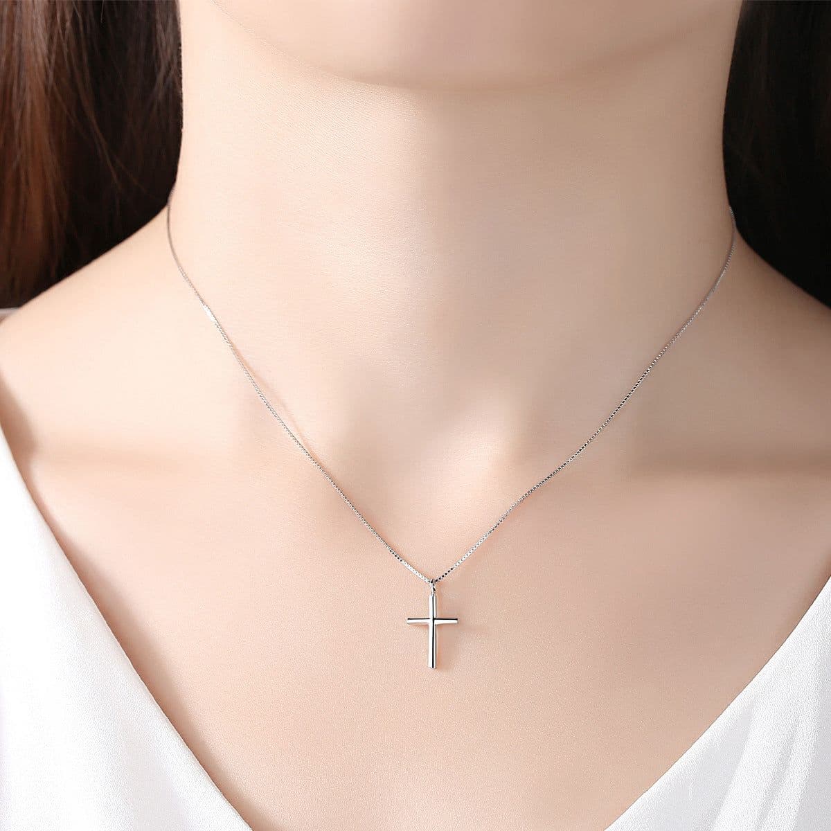 image-PAG&MAG S925 Silver Cross Pendant Necklace Women's Box Chain