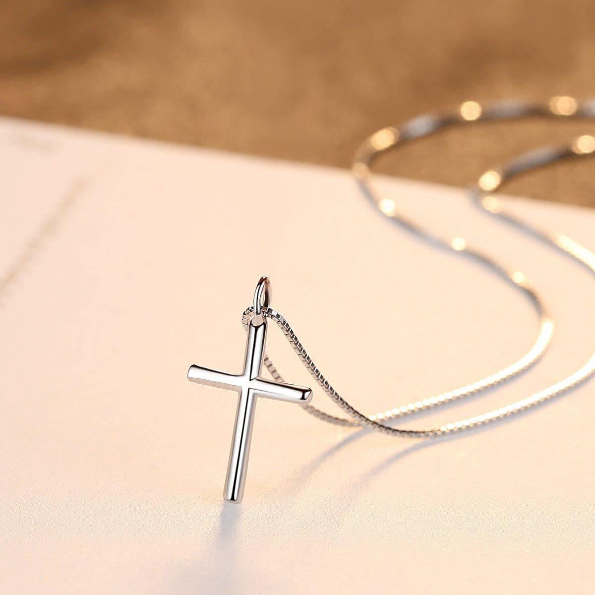 image-PAG&MAG S925 Silver Cross Pendant Necklace Women's Box Chain