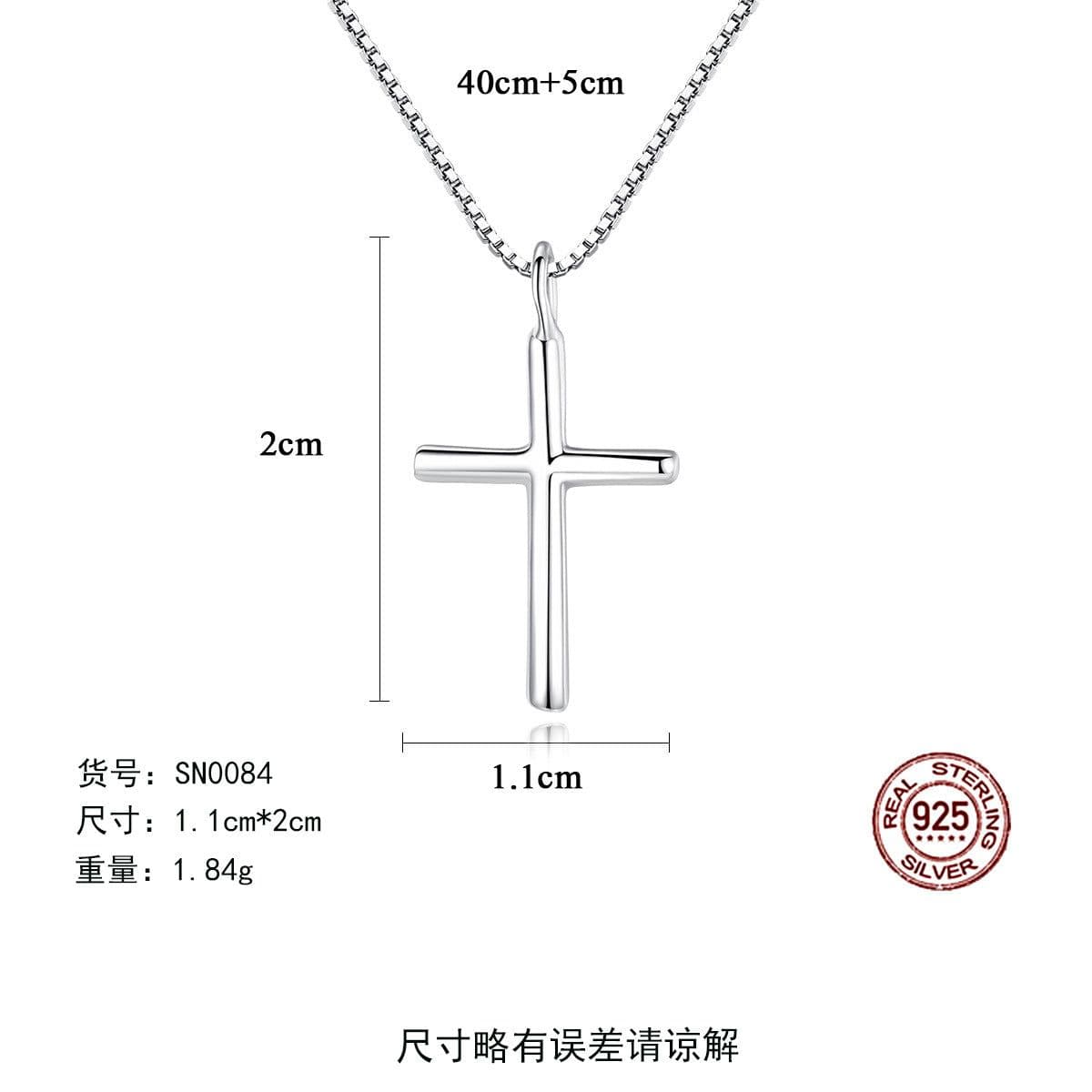 image-PAG&MAG S925 Silver Cross Pendant Necklace Women's Box Chain
