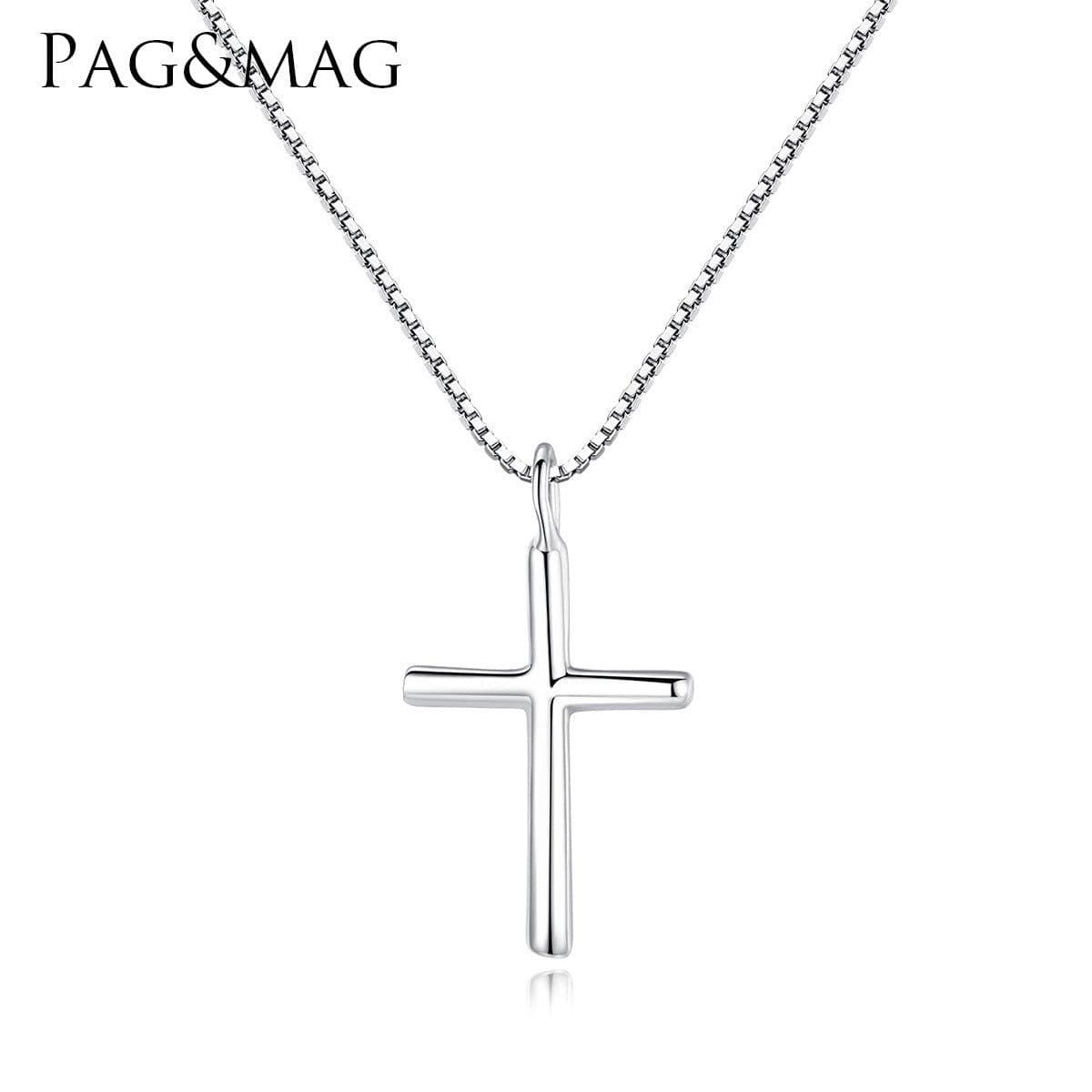 image-PAG&MAG S925 Silver Cross Pendant Necklace Women's Box Chain