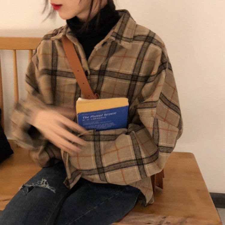 image-Women's Plaid Woolen Coat Mid-Length Thick Jacket Fall 2020