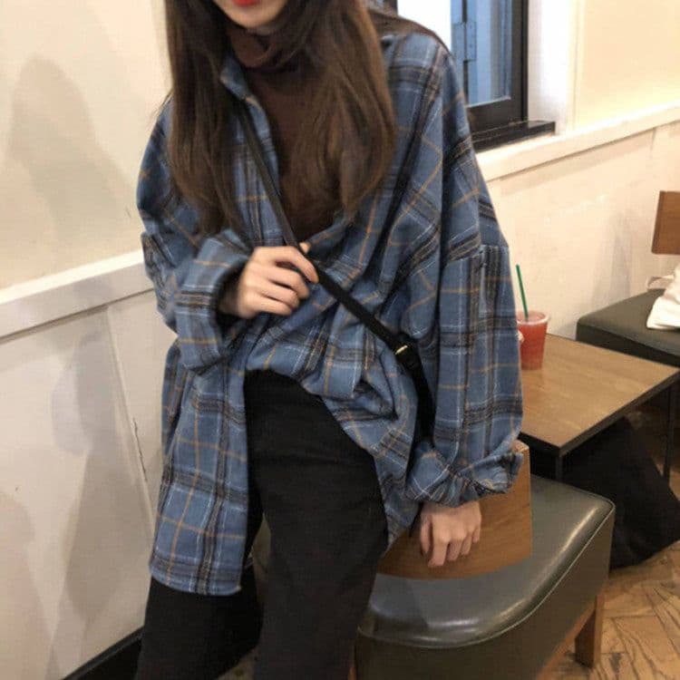 image-Women's Plaid Woolen Coat Mid-Length Thick Jacket Fall 2020