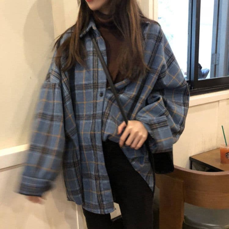 image-Women's Plaid Woolen Coat Mid-Length Thick Jacket Fall 2020