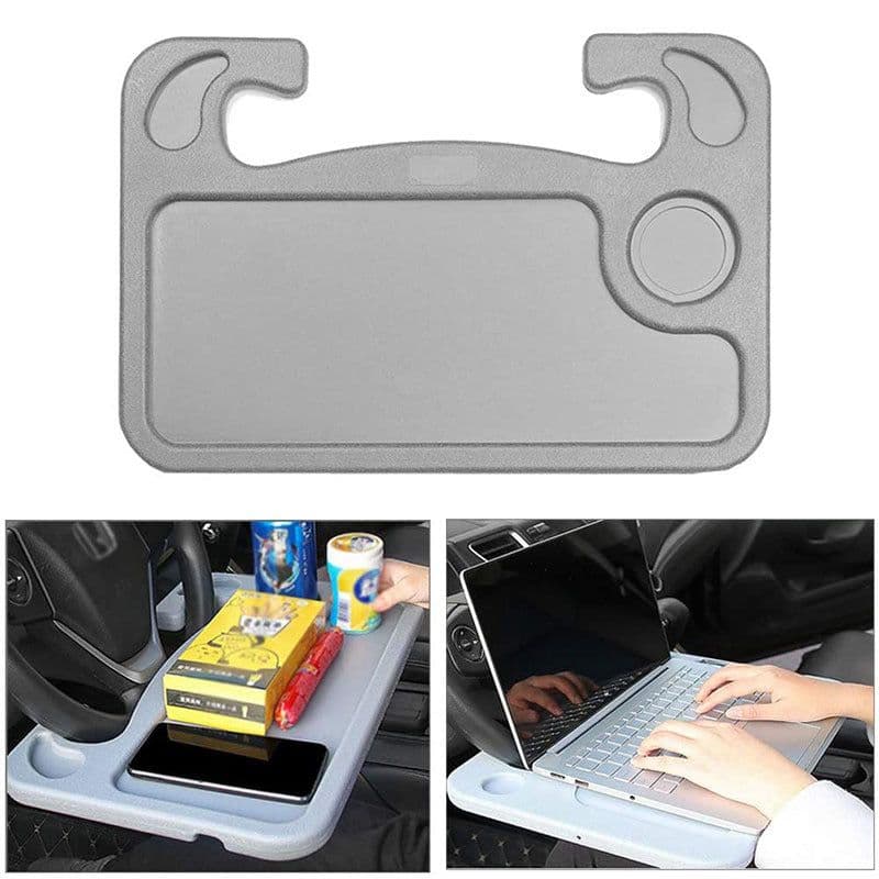 image-Car Steering Wheel Desk with Beverage Holder - Multifunctional Laptop Tray