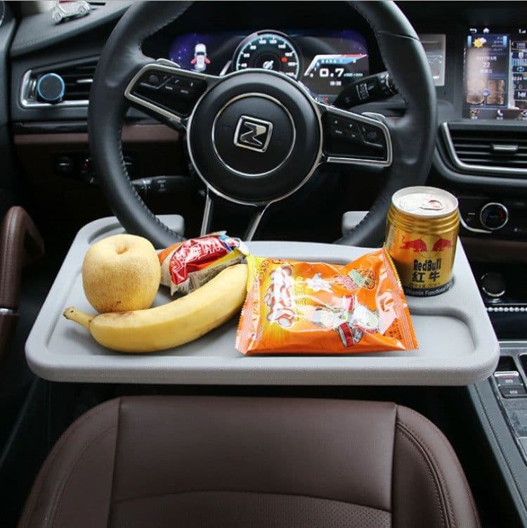 image-Car Steering Wheel Desk with Beverage Holder - Multifunctional Laptop Tray