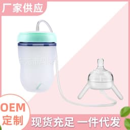 image-mumiy 250ml Wide Neck Silicone Baby Bottle with Straw Green