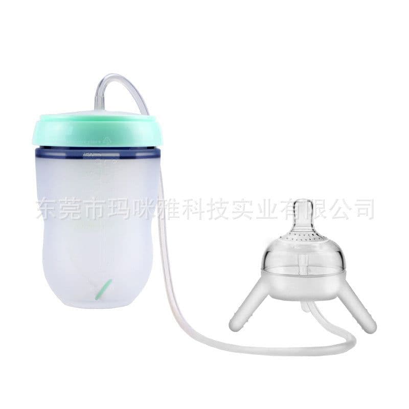 image-mumiy 250ml Wide Neck Silicone Baby Bottle with Straw Green