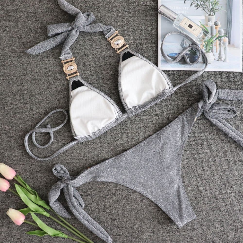 image-BAICANADEAN Women's Shiny Bikini Swimsuit with Chest Pad