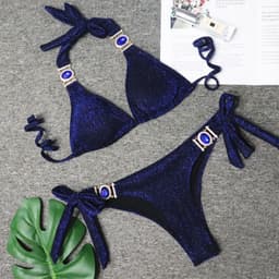 image-BAICANADEAN Women's Shiny Bikini Swimsuit with Chest Pad