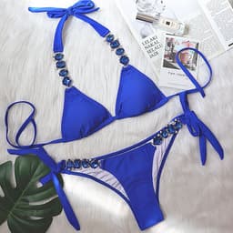 image-BAICANADEANF Women's Blue Bikini Swimsuit with Chain Detail