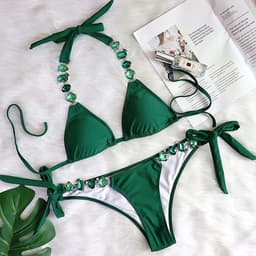 image-BAICANADEANF Women's Blue Bikini Swimsuit with Chain Detail