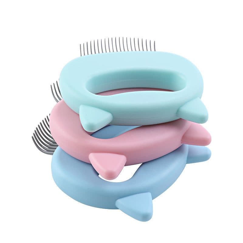 image-enoug Cat Comb with Cat Ear Shell Design L-Shaped Pet Grooming Brush