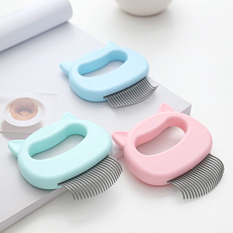 image-enoug Cat Comb with Cat Ear Shell Design L-Shaped Pet Grooming Brush