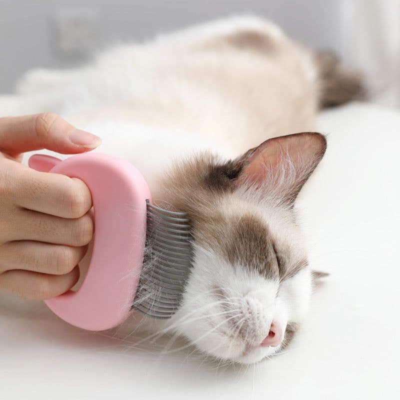 image-enoug Cat Comb with Cat Ear Shell Design L-Shaped Pet Grooming Brush