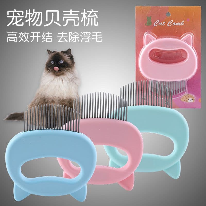image-enoug Cat Comb with Cat Ear Shell Design L-Shaped Pet Grooming Brush