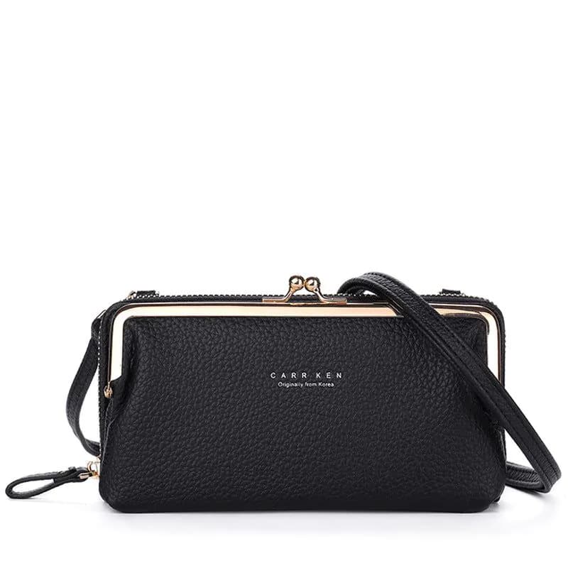image-Women's PU Leather Crossbody Phone Wallet Bag with Card Slots Gray