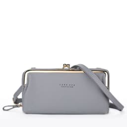 image-Women's PU Leather Crossbody Phone Wallet Bag with Card Slots Gray