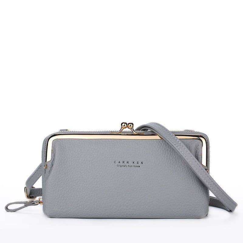 image-Women's PU Leather Crossbody Phone Wallet Bag with Card Slots Gray