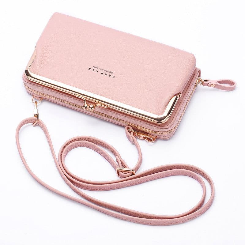 image-Women's PU Leather Crossbody Phone Wallet Bag with Card Slots Gray