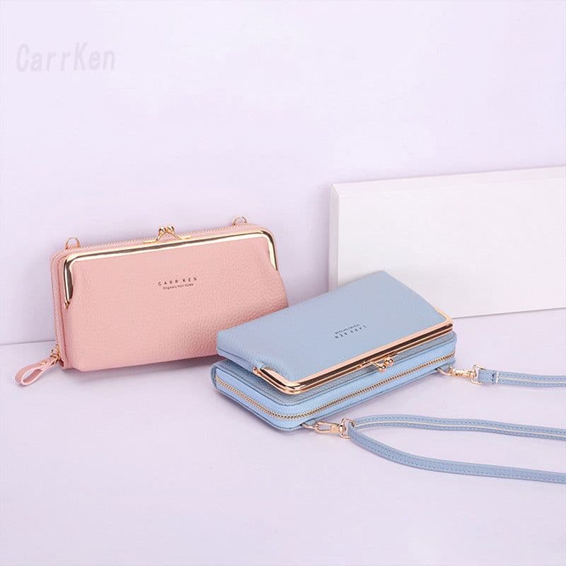 image-Women's PU Leather Crossbody Phone Wallet Bag with Card Slots Gray