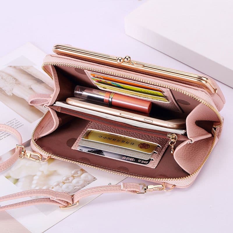 image-Women's PU Leather Crossbody Phone Wallet Bag with Card Slots Gray