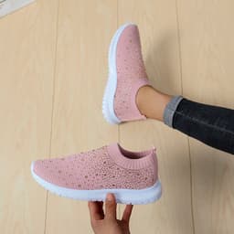 image-Rhinestone Mesh Sneakers Women's Flat Casual Sports Shoes