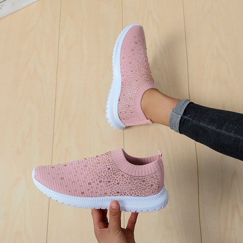image-Rhinestone Mesh Sneakers Women's Flat Casual Sports Shoes