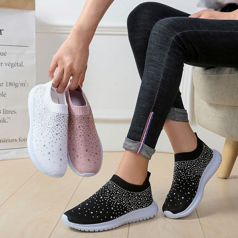 image-Rhinestone Mesh Sneakers Women's Flat Casual Sports Shoes