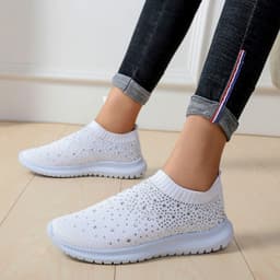 image-Rhinestone Mesh Sneakers Women's Flat Casual Sports Shoes