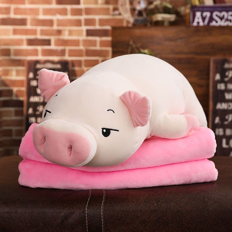 image-Down Cotton Pig Plush Doll Pillow 110cm Pink Ragdoll with Blanket