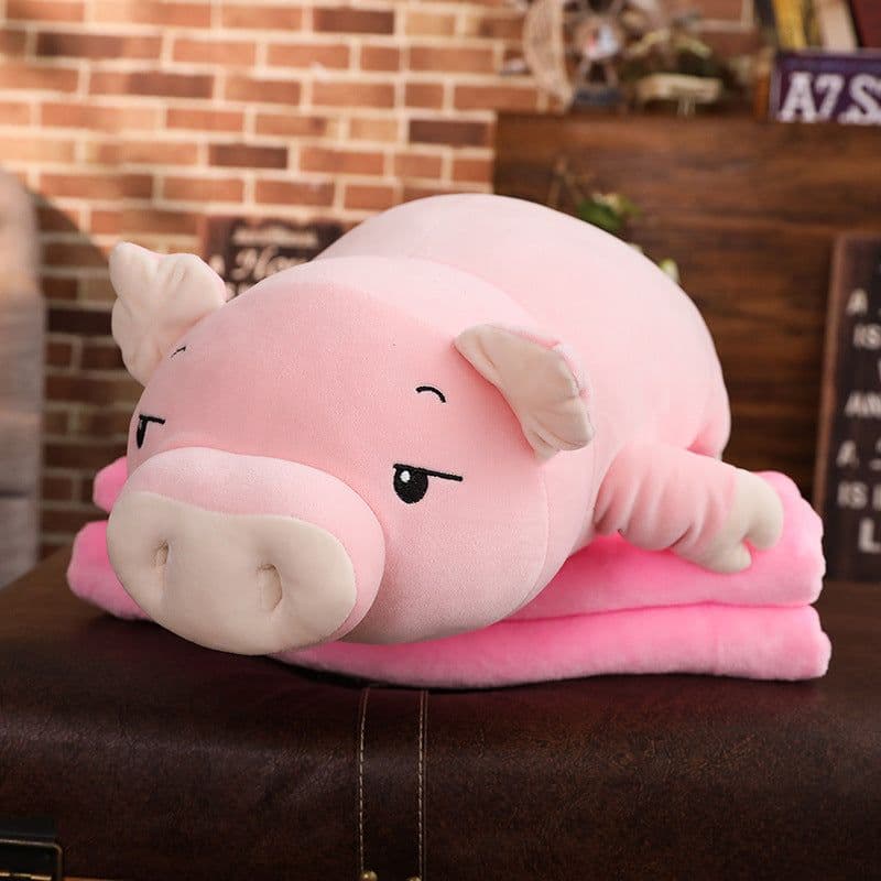 image-Down Cotton Pig Plush Doll Pillow 110cm Pink Ragdoll with Blanket