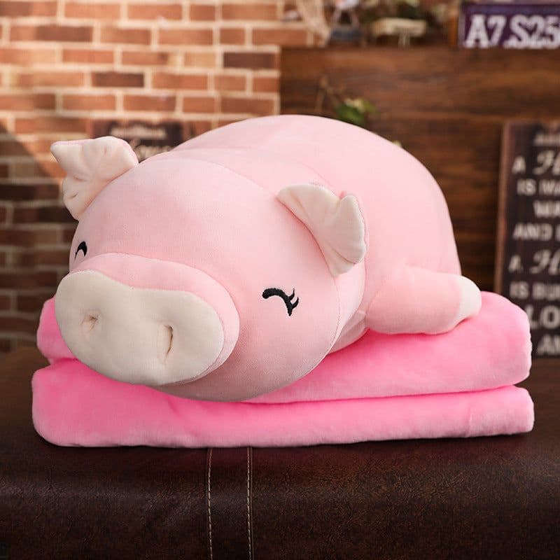 image-Down Cotton Pig Plush Doll Pillow 110cm Pink Ragdoll with Blanket
