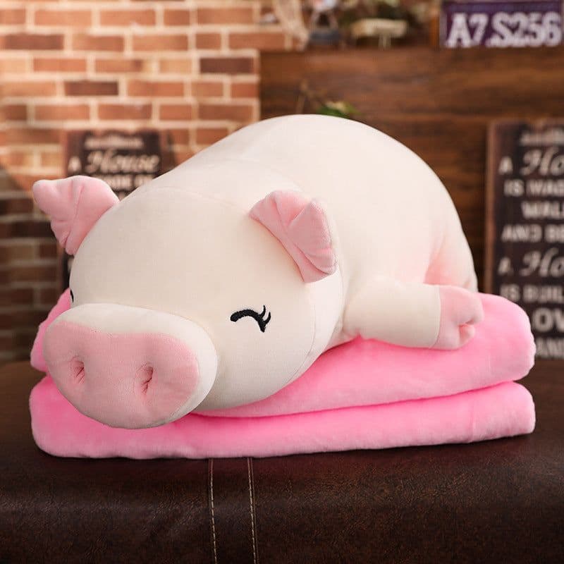 image-Down Cotton Pig Plush Doll Pillow 110cm Pink Ragdoll with Blanket