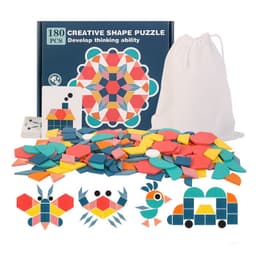 image-Wooden 180-Piece Geometric Shapes Jigsaw Puzzle for Kids