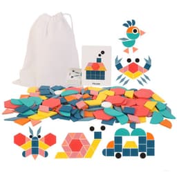 image-Wooden 180-Piece Geometric Shapes Jigsaw Puzzle for Kids