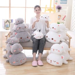 image-Plush Cat Pillow Toy 65cm White Round Eyes Crystal Super Soft