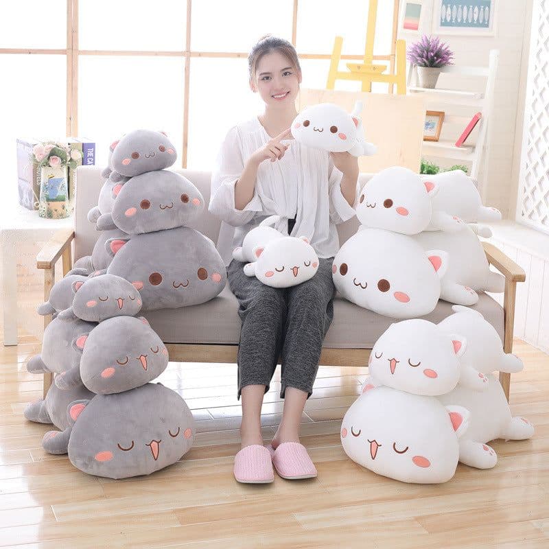 image-Plush Cat Pillow Toy 65cm White Round Eyes Crystal Super Soft