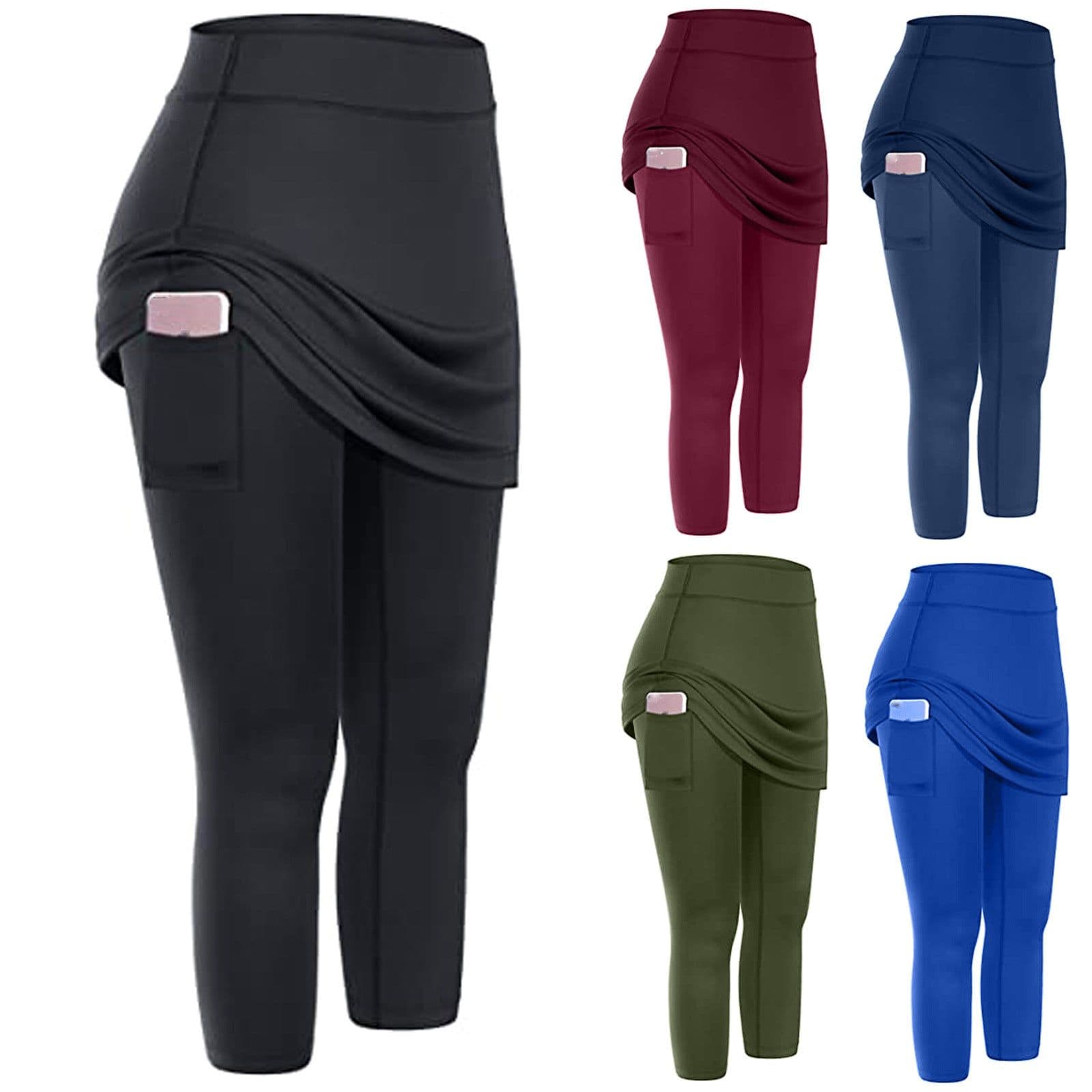 image-Women's Cropped Pencil Pants Navy Blue Polyester Yoga Fitness