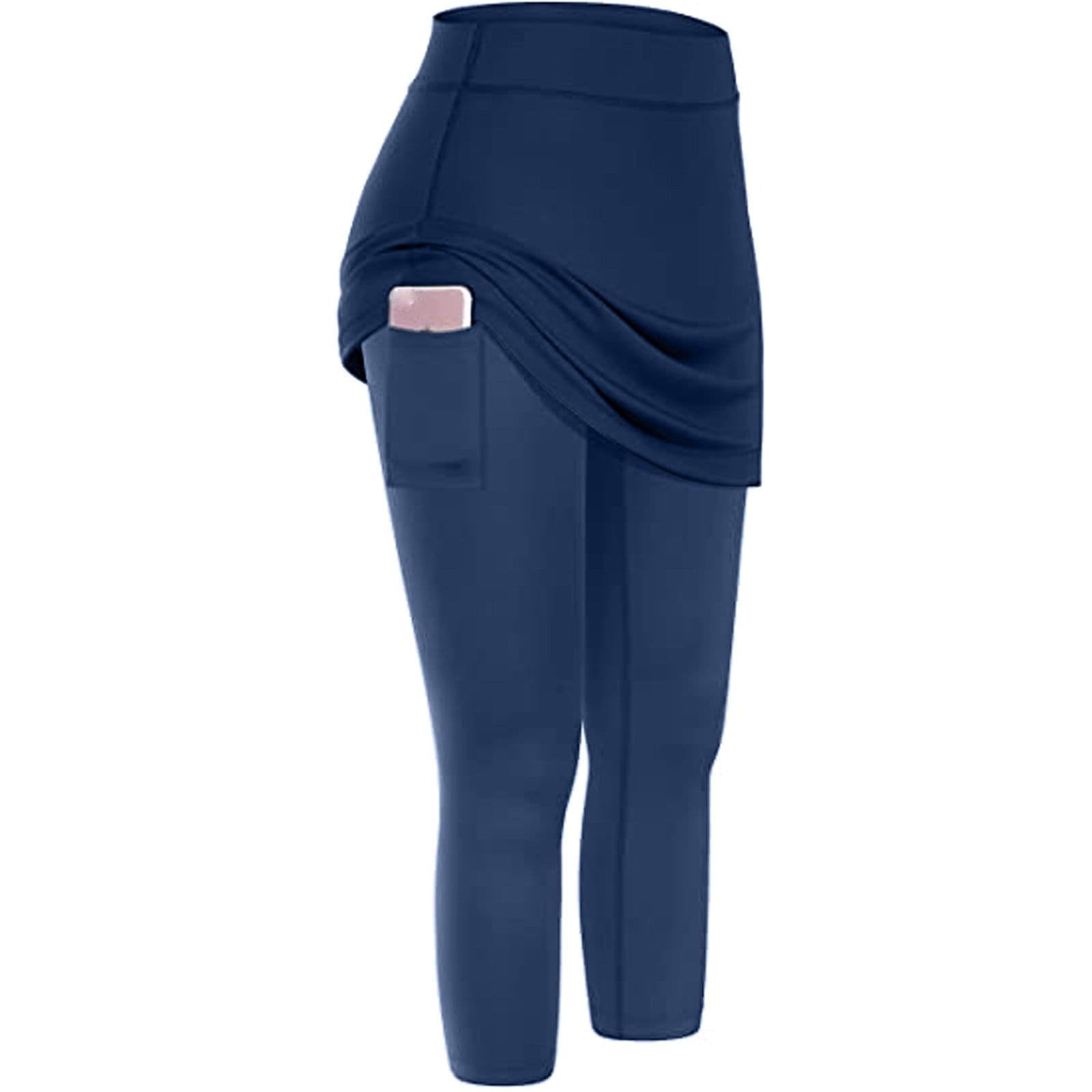 image-Women's Cropped Pencil Pants Navy Blue Polyester Yoga Fitness