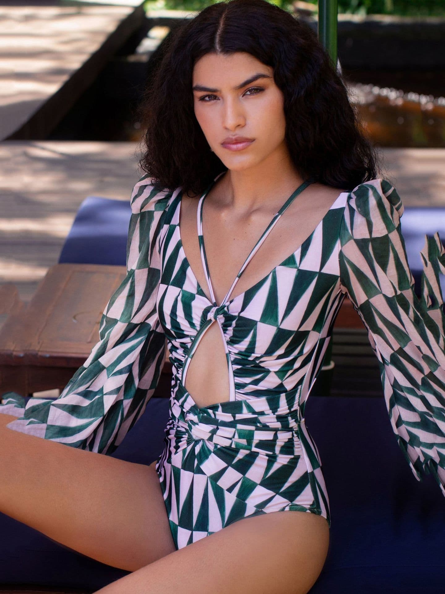image-Women's One-Piece Printed Swimsuit Long Sleeve Bikini Polyester